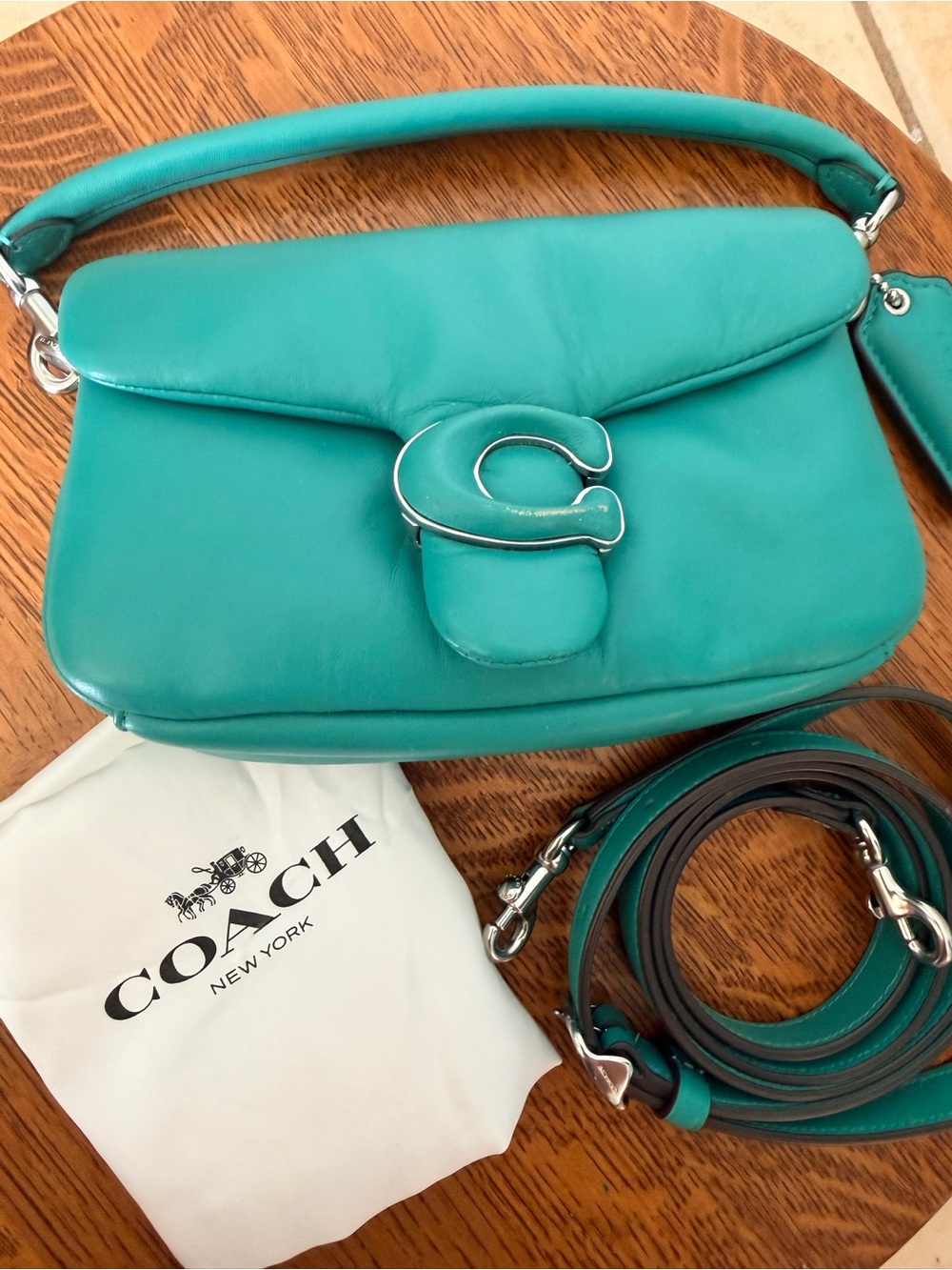 COACH Pillow Tabby Green Leather Shoulder Bag with C-Clasp and Strap